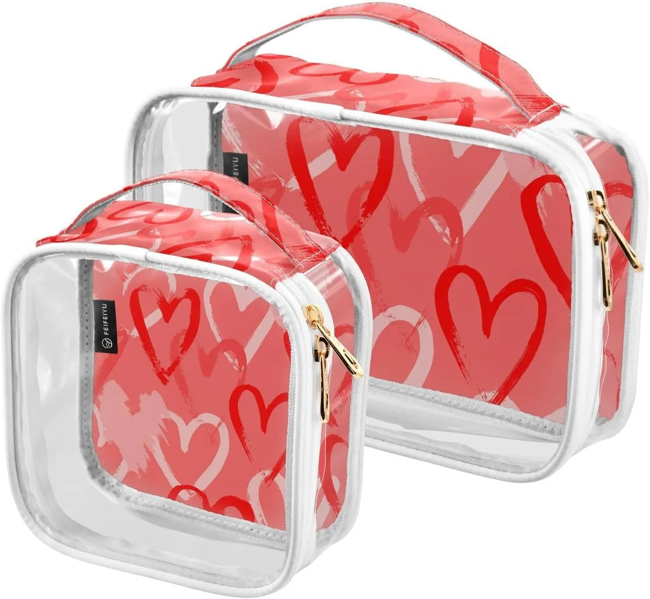 Grunge Heart 2 Pieces Clear Makeup Cosmetic Bags for Traveling Vacation Organizing, Toiletry Bags for Women Men, PVC Waterproof Travel Organizer