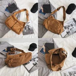 Grunge Hobo Bag Canvas Crossbody Bag Large Messenger Bags Travel Bag with Multi-pocket