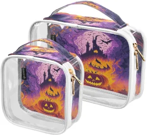 Halloween Cool 2 Pieces Clear Makeup Cosmetic Bags for Traveling Vacation Organizing, Toiletry Bags for Women Men, PVC Waterproof Travel Organizer