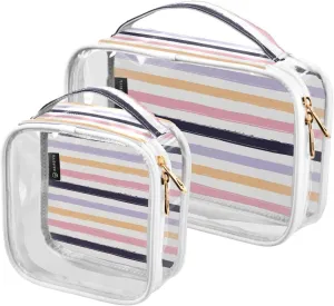 Halloween Striped 2 Pieces Clear Makeup Cosmetic Bags for Traveling Vacation Organizing, Toiletry Bags for Women Men, PVC Waterproof Travel Organizer