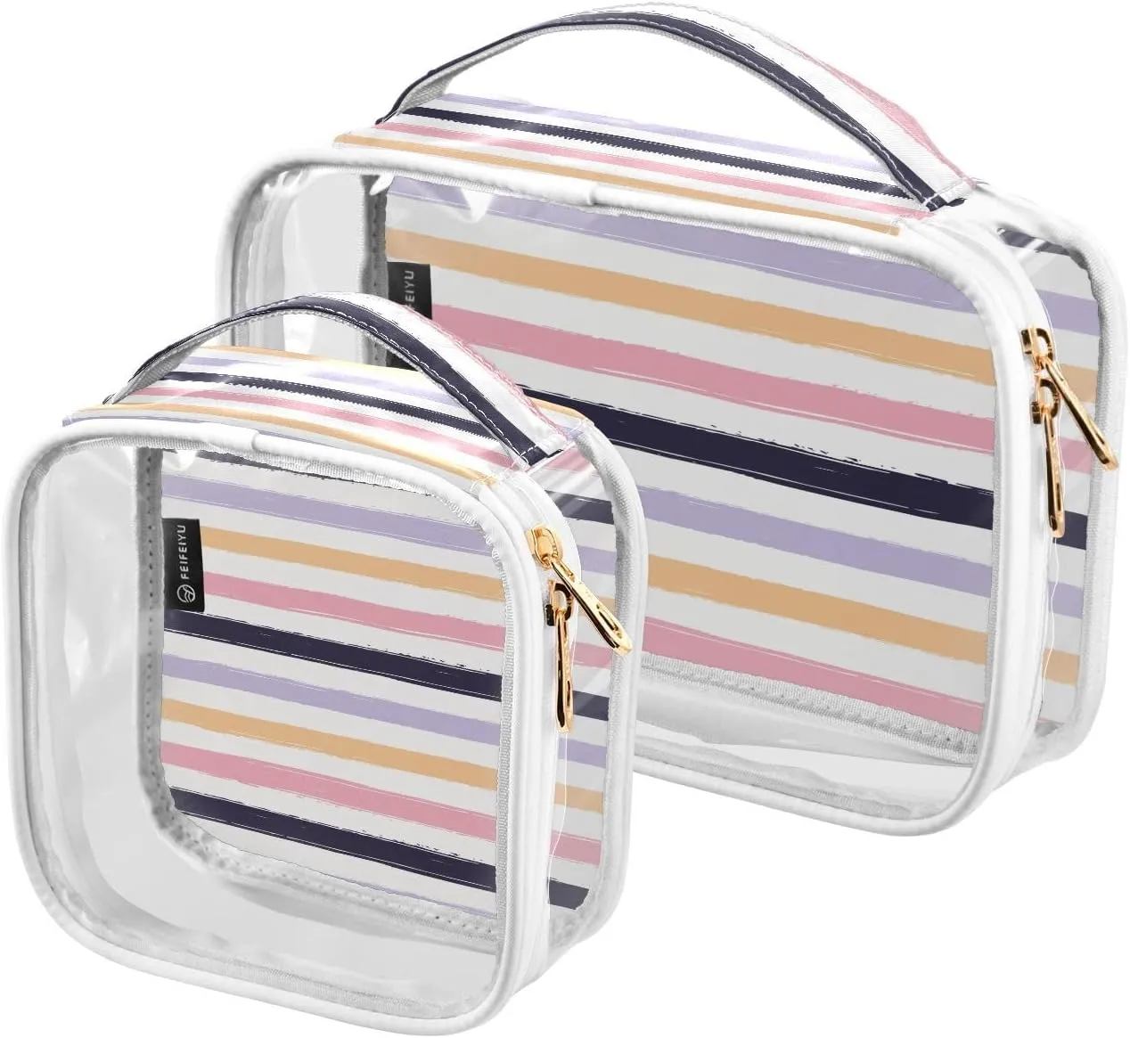 Halloween Striped 2 Pieces Clear Makeup Cosmetic Bags for Traveling Vacation Organizing, Toiletry Bags for Women Men, PVC Waterproof Travel Organizer