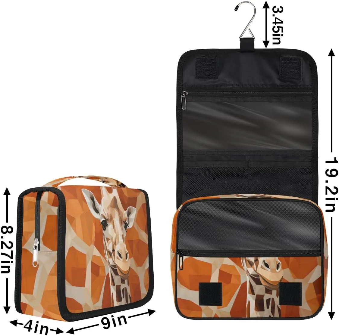 Hanging Toiletry Bag for Women & Men Small Travel Makeup Skincare Necessaire Organizer Kit Cosmetic Bags Waterproof Shower Pouch Expandable Compartments Abstract Giraffe Pattern