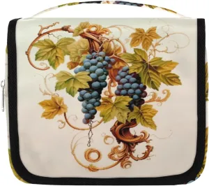 Hanging Toiletry Bag for Women & Men Small Travel Makeup Skincare Necessaire Organizer Kit Cosmetic Bags Waterproof Shower Pouch Expandable Compartments Fruit Grape Illustration