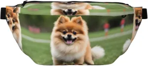 Happy Short-Haired Pomeranian Stylish Crossbody Waist Pack - Versatile And Compact Travel Pouch For Hands-Free Storage, Black, PBYB-12185A