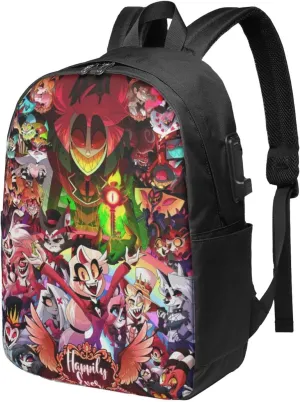Hazbin Comedy Hotel Laptop Backpack Gym Bags Business Backpack Stylish Travel Bags Unisex Adult Casual Daypack for Office Notebook Bag with Usb Charging Port