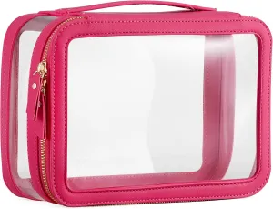 HBlife Clear Makeup Bag Organizer, Portable Travel Toiletry Cosmetic Bag Case for Women, Large Make Up Bag Makeup Train Case Transparent Storage Bag Pouch with Handle(Hot Pink)