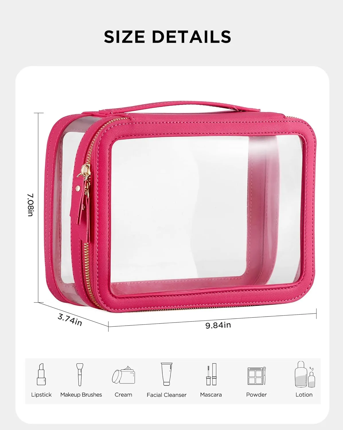 HBlife Clear Makeup Bag Organizer, Portable Travel Toiletry Cosmetic Bag Case for Women, Large Make Up Bag Makeup Train Case Transparent Storage Bag Pouch with Handle(Hot Pink)