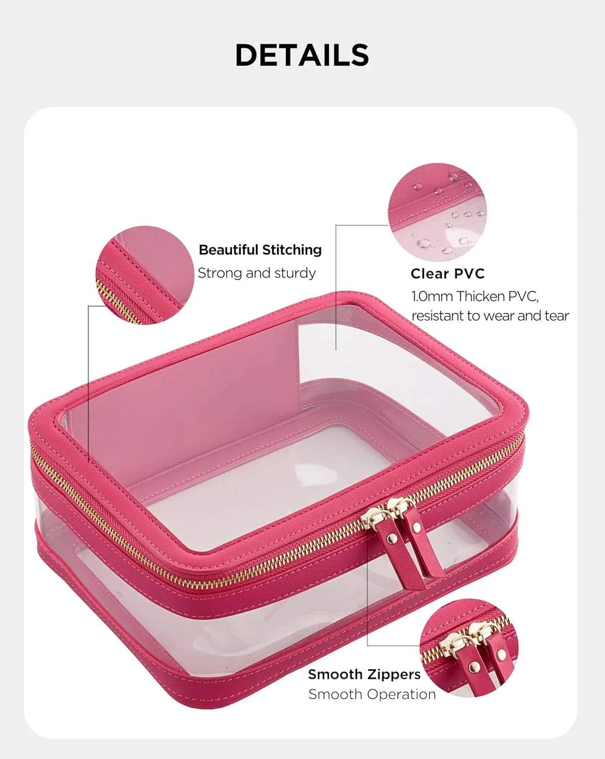 HBlife Clear Makeup Bag Organizer, Portable Travel Toiletry Cosmetic Bag Case for Women, Large Make Up Bag Makeup Train Case Transparent Storage Bag Pouch with Handle(Hot Pink)