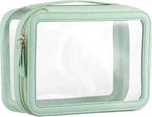HBlife Clear Makeup Bag Organizer, Portable Travel Toiletry Cosmetic Case for Women, Large Make Up Bag Makeup Train Case Transparent Storage Pouch with Handle(Green)