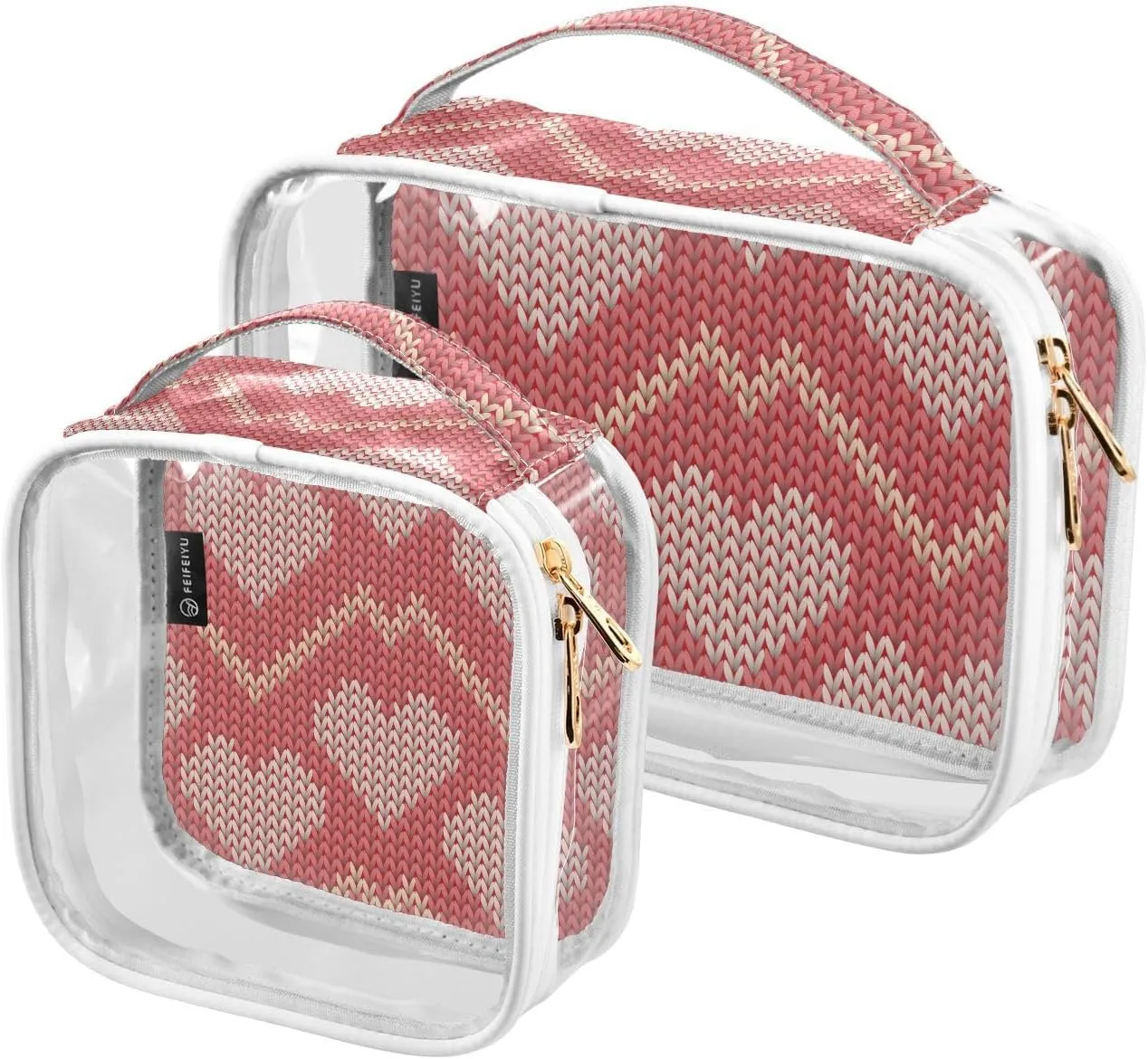 Heart Valentine 2 Pieces Clear Makeup Cosmetic Bags for Traveling Vacation Organizing, Toiletry Bags for Women Men, PVC Waterproof Travel Organizer