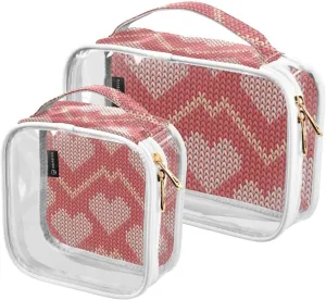 Heart Valentine 2 Pieces Clear Makeup Cosmetic Bags for Traveling Vacation Organizing, Toiletry Bags for Women Men, PVC Waterproof Travel Organizer