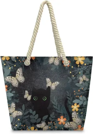 Hemp Rope Tote Bag Stylish Groceries Beach Trip Bags Large Capacity Shoulder Handbag with Rope Handle Carrying Bag