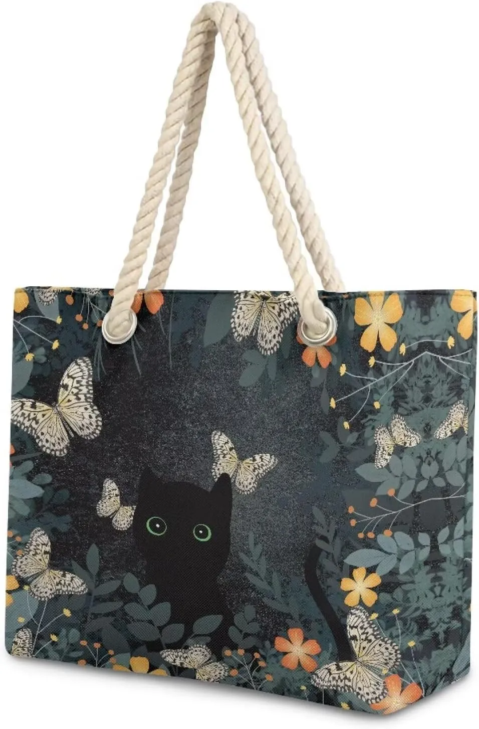 Hemp Rope Tote Bag Stylish Groceries Beach Trip Bags Large Capacity Shoulder Handbag with Rope Handle Carrying Bag