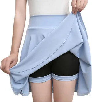 HGps8w Versatile Skirt for Women 2025 Summer Casual Solid High Waisted A-Line Tennis Golf Skorts Bulit-in-Shorts Mini Dress