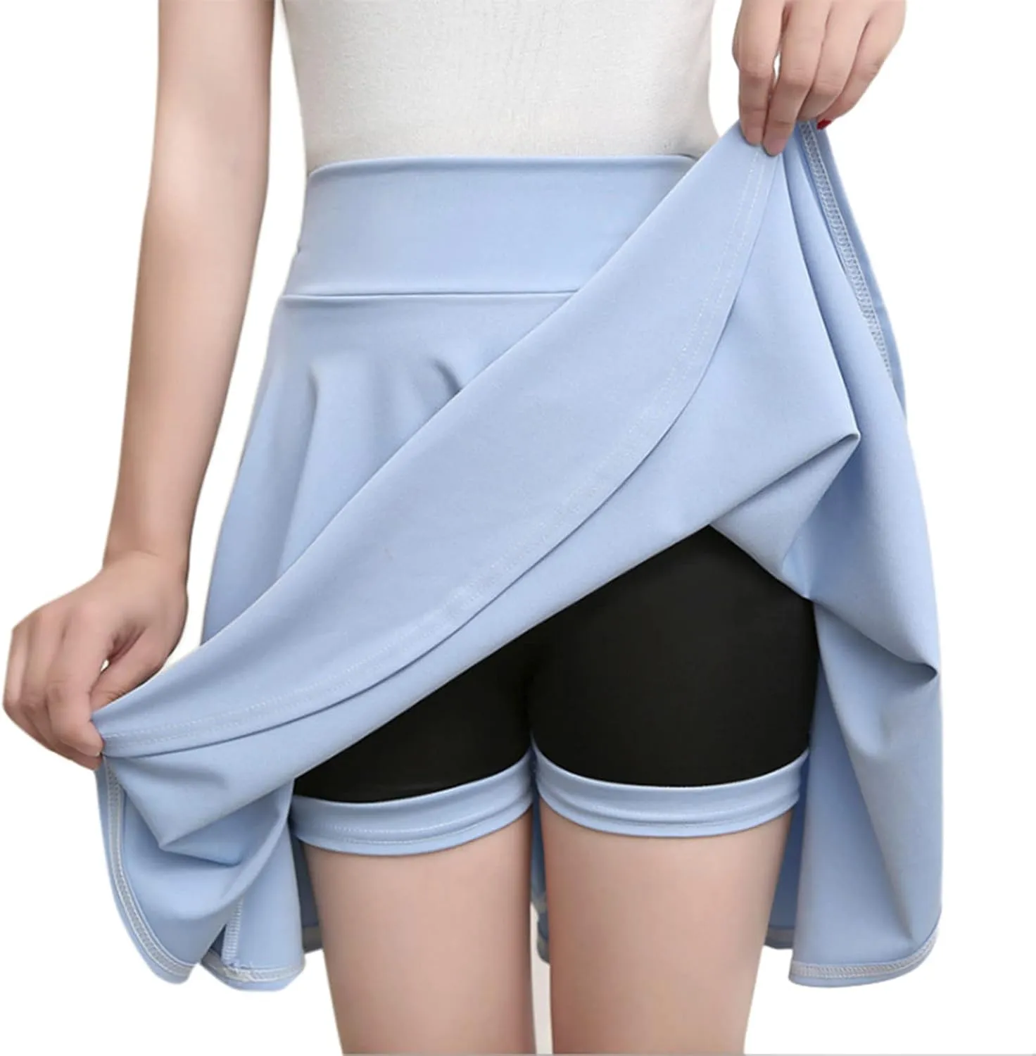 HGps8w Versatile Skirt for Women 2025 Summer Casual Solid High Waisted A-Line Tennis Golf Skorts Bulit-in-Shorts Mini Dress