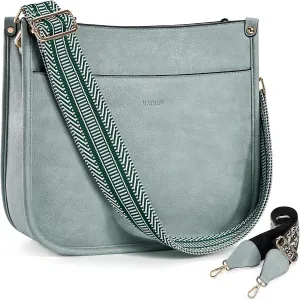 HKCLUF Crossbody Bags for Women Trendy Vegan Leather Hobo Handbags With 2PCS Adjustable Guitar Strap Shoulder Bucket Bags