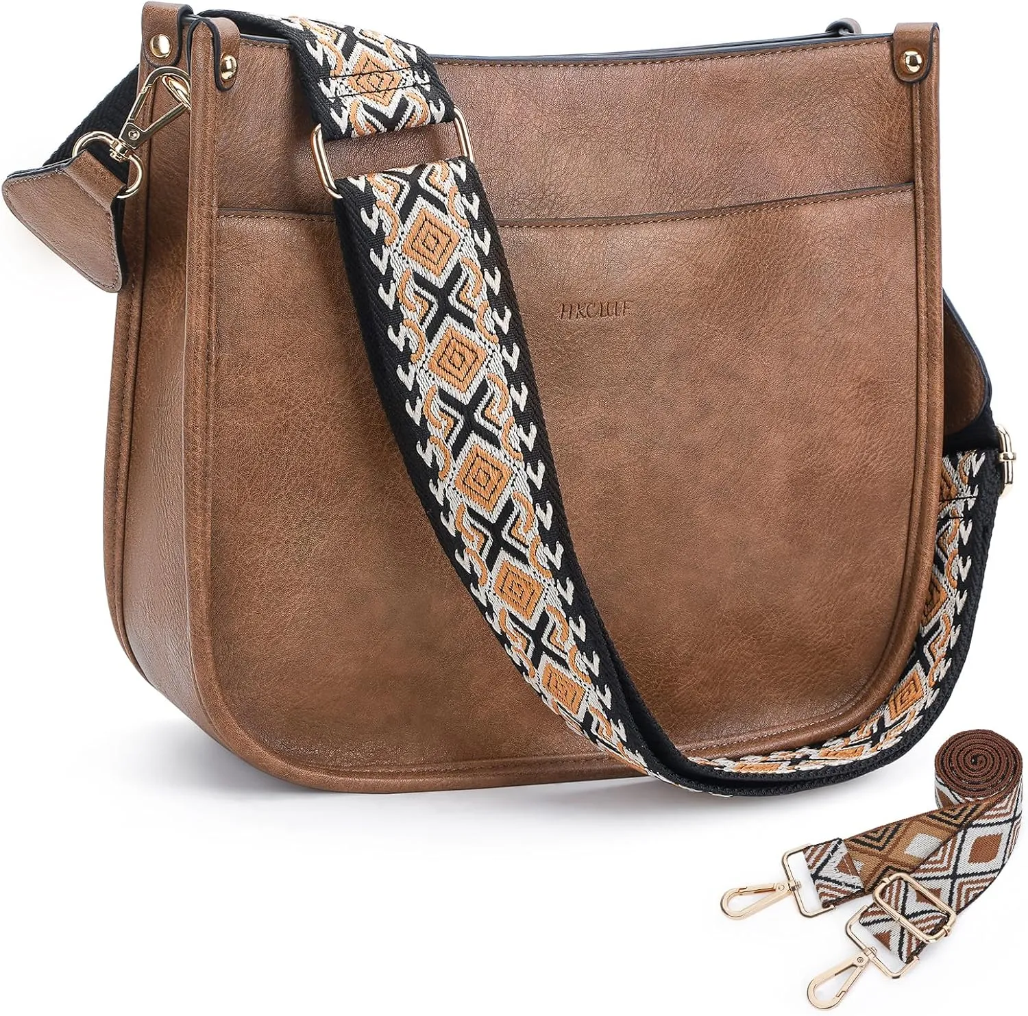 HKCLUF Crossbody Bags for Women Trendy Vegan Leather Hobo Handbags With 2PCS Adjustable Guitar Strap Shoulder Bucket Bags