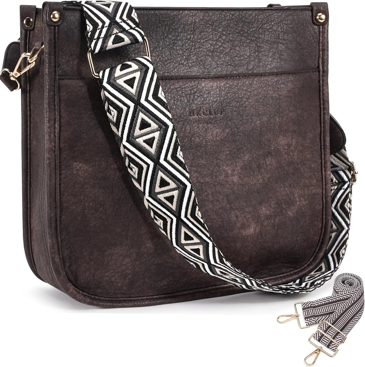 HKCLUF Crossbody Bags for Women Trendy Vegan Leather Hobo Handbags With 2PCS Adjustable Guitar Strap Shoulder Bucket Bags