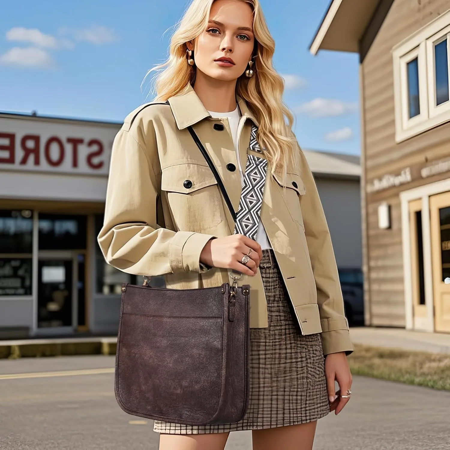 HKCLUF Crossbody Bags for Women Trendy Vegan Leather Hobo Handbags With 2PCS Adjustable Guitar Strap Shoulder Bucket Bags