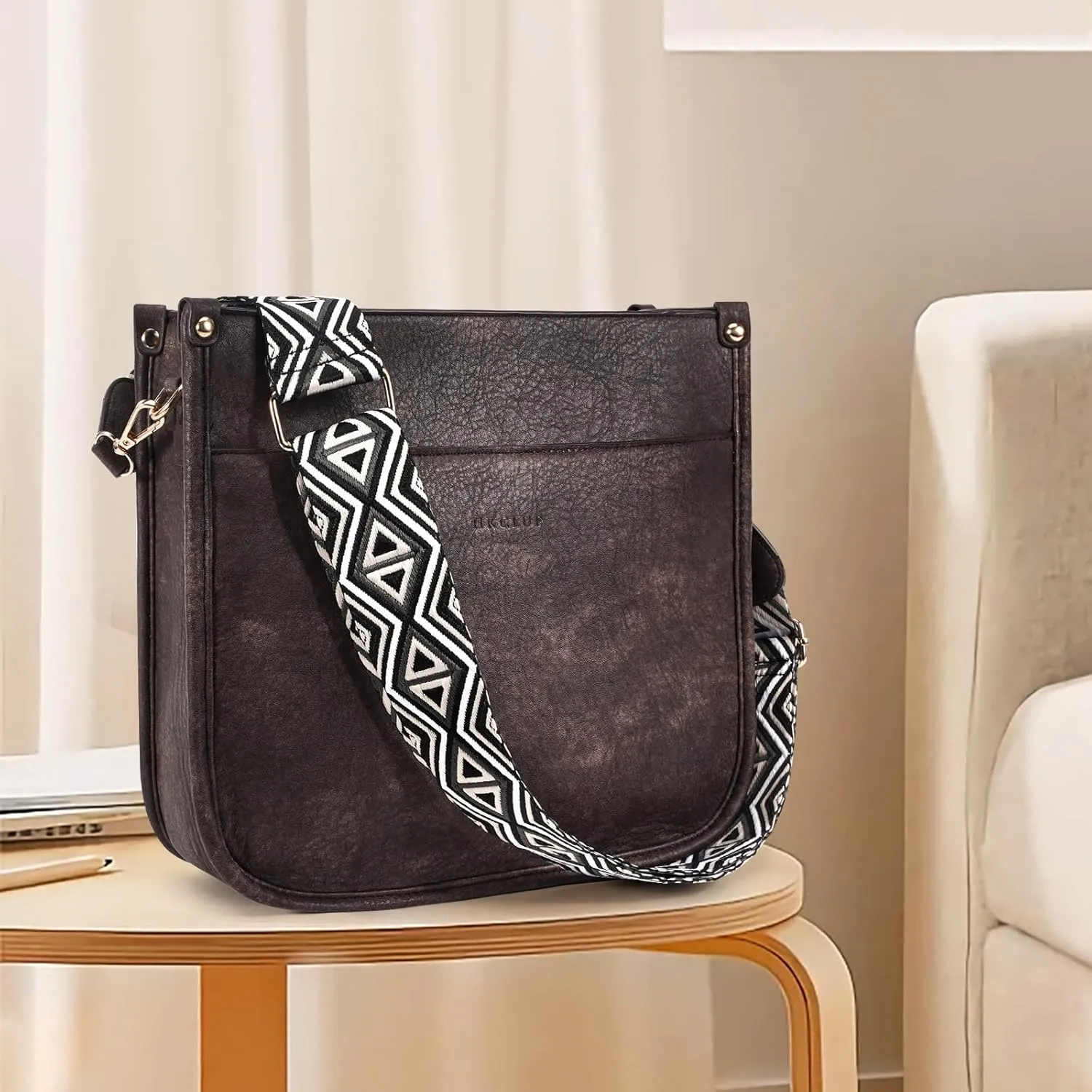 HKCLUF Crossbody Bags for Women Trendy Vegan Leather Hobo Handbags With 2PCS Adjustable Guitar Strap Shoulder Bucket Bags