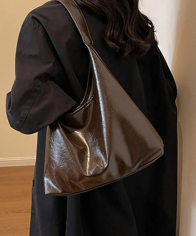 Hobo Bags for Women Large Vegan PU Leather Shoulder Handbag Stylish Slouchy Tote Purses for Work and Travel