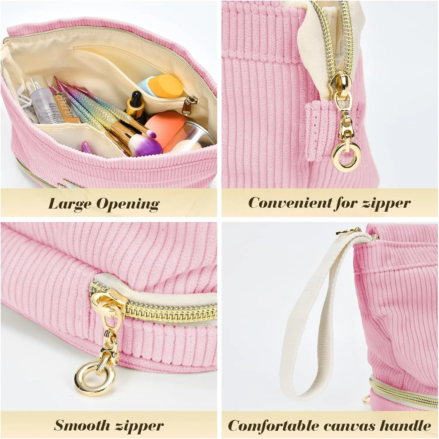 Initial Travel Makeup Bag for Women, Personalized Gift Large Double Layer Make Up Gift Cute Cosmetic Bag for Girl Makeup Pouch Wide-open Roomy Makeup Travel Bags Birthday Gifts for Her Pink - P