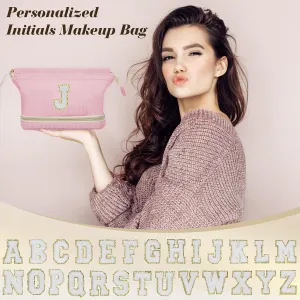 Initial Travel Makeup Bag for Women, Personalized Gift Large Double Layer Make Up Gift Cute Cosmetic Bag for Girl Makeup Pouch Wide-open Roomy Makeup Travel Bags Birthday Gifts for Her Pink - P