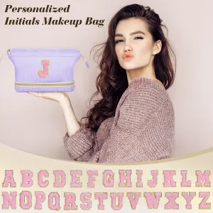 Initial Travel Makeup Bag for Women, Personalized Gift Large Double Layer Make Up Gift Cute Cosmetic Bag for Girl Makeup Pouch Wide-open Roomy Makeup Travel Bags Birthday Gifts for Her Purple - K