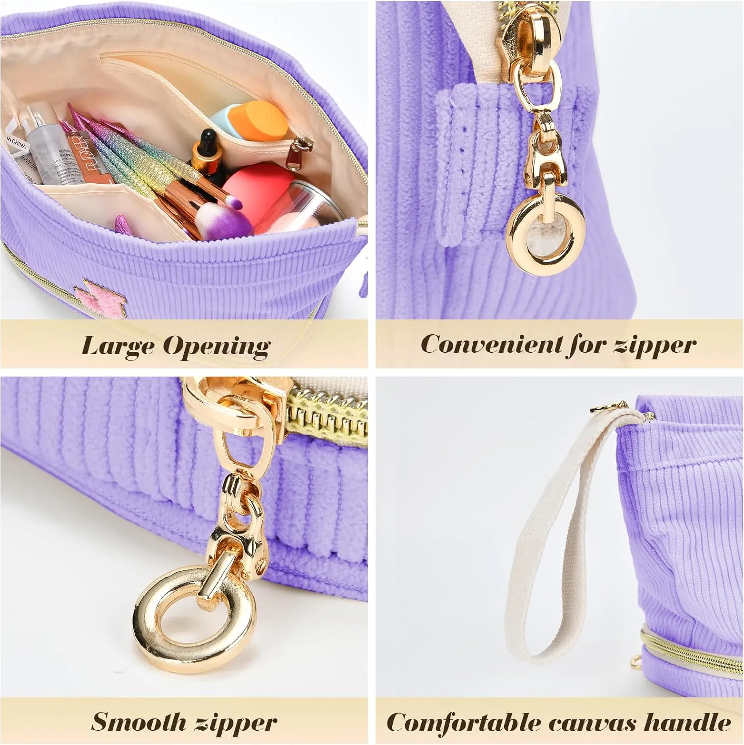 Initial Travel Makeup Bag for Women, Personalized Gift Large Double Layer Make Up Gift Cute Cosmetic Bag for Girl Makeup Pouch Wide-open Roomy Makeup Travel Bags Birthday Gifts for Her Purple - K