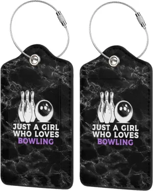 Just A Girl Who Loves Bowling Set of 2 Durableleather Luggage Tags Stylish Travel Gear Men Women