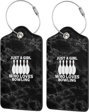Just A Girl Who Loves Bowling Set of 2 Durableleather Luggage Tags Stylish Travel Gear Men Women