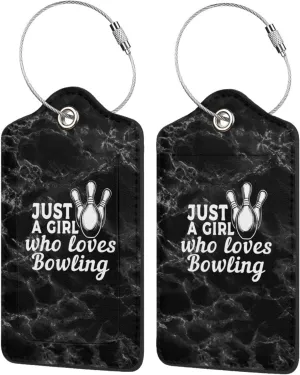 Just A Girl Who Loves Bowling Set of 2 Durableleather Luggage Tags Stylish Travel Gear Men Women