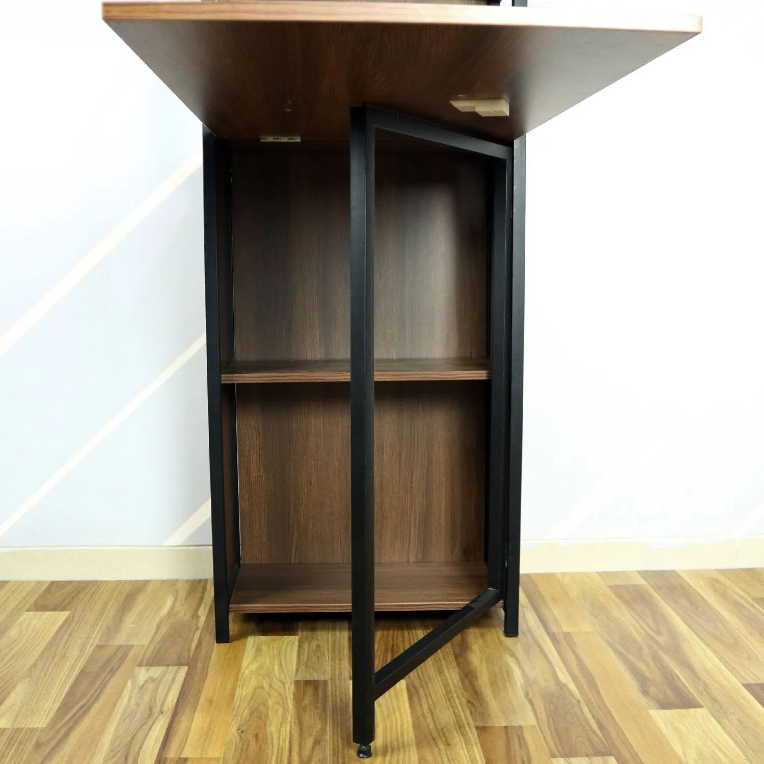 Kawachi Versatile Extendable Folding Storage Dining Table with 4 Shelves, Space Saving Kitchen Rack for Living Room/Home/Office Use Brown