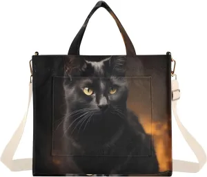 Kigai Black Cat Corduroy Tote Bag for Women Hobo Crossbody Bag Purse Stylish Shoulder Handbag Messenger Bags, S