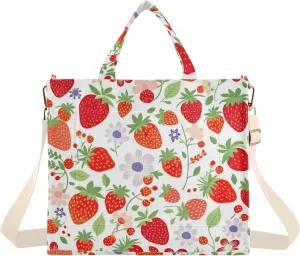 Kigai Strawberry Red Corduroy Tote Bag for Women Hobo Crossbody Bag Purse Stylish Shoulder Handbag Messenger Bags, S