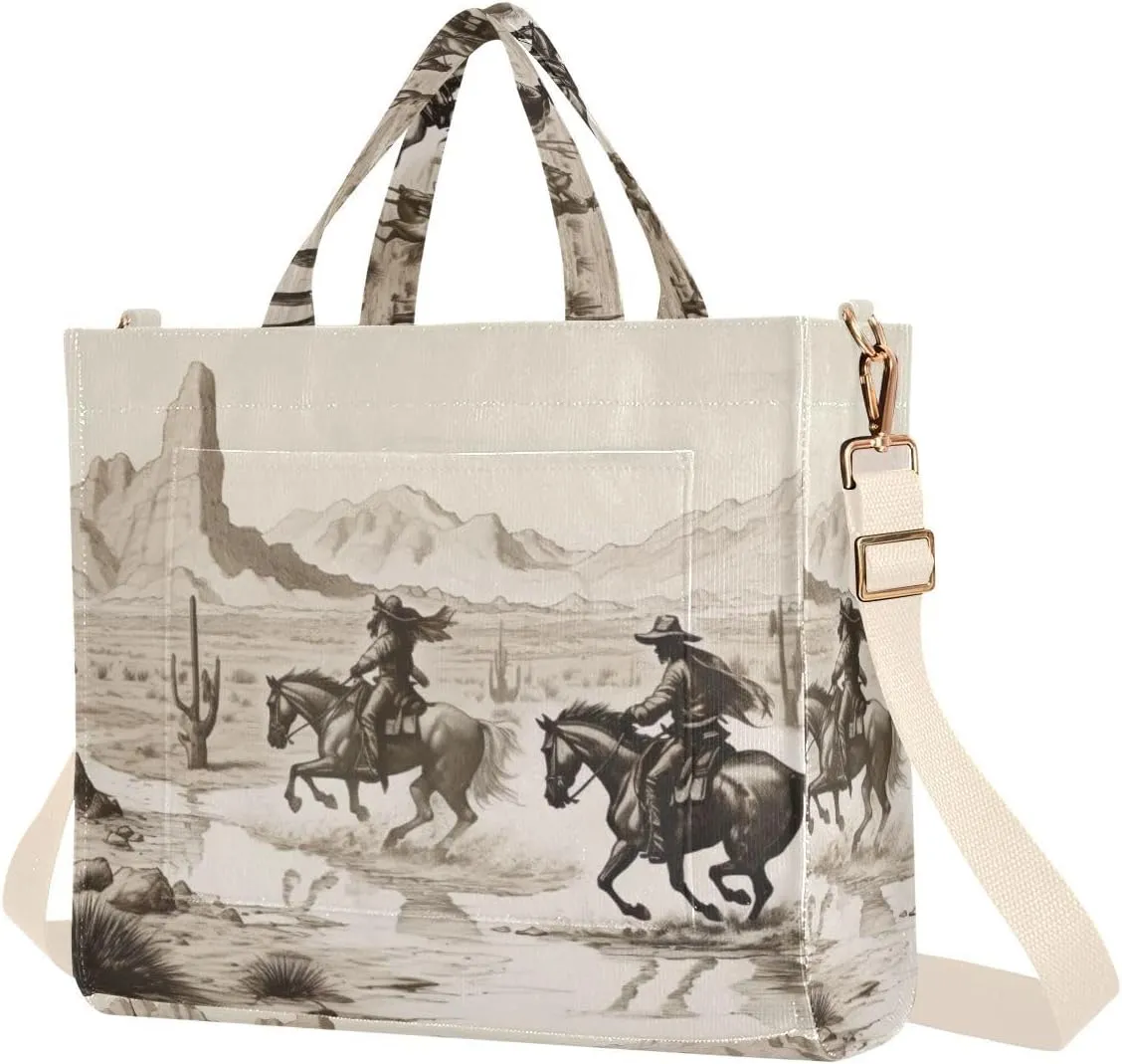 Kigai Western Cowboys Corduroy Tote Bag for Women Hobo Crossbody Bag Purse Stylish Shoulder Handbag Messenger Bags, S