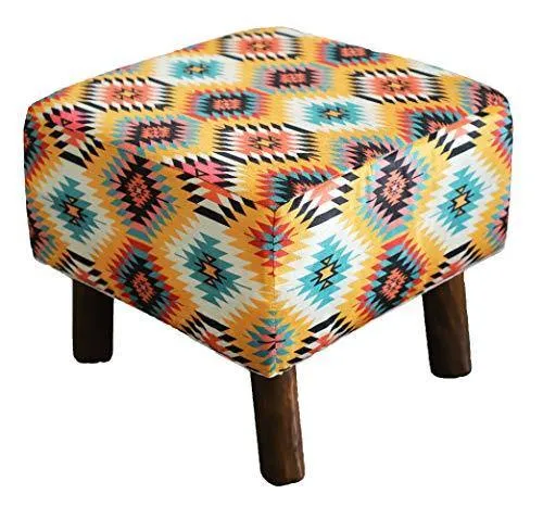 Kridhay Natura Life Printed Ottoman Cushion Footrest Stool Pouf - 4 Wooden Legs Added Stability