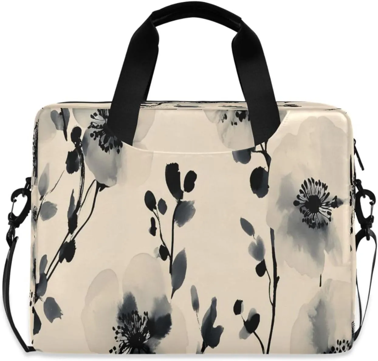 Laptop Bag, Briefcase, 15.7 inch, Hand-carry or Shoulder-strap, Waterproof and Durable, Abstract Black and White Flower Pattern