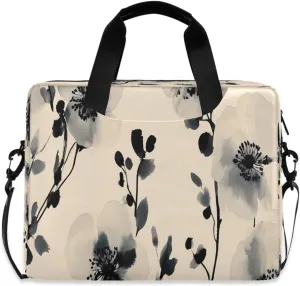 Laptop Bag, Briefcase, 15.7 inch, Hand-carry or Shoulder-strap, Waterproof and Durable, Abstract Black and White Flower Pattern