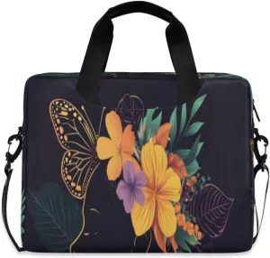 Laptop Bag for Women - Fits 16 inch with Laptop Compartment Carrying Messenger Sleeve with Strap Professional Fashion Travel Purse for Business Office Bag Black Girl Flower