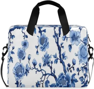 Laptop Bag for Women - Fits 16 inch with Laptop Compartment Carrying Messenger Sleeve with Strap Professional Fashion Travel Purse for Business Office Bag Blue Flower