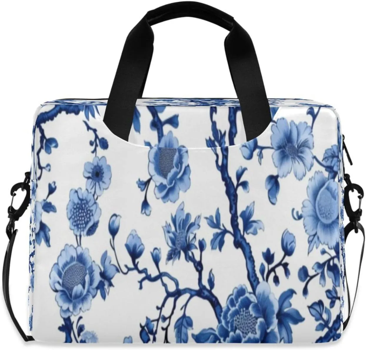 Laptop Bag for Women - Fits 16 inch with Laptop Compartment Carrying Messenger Sleeve with Strap Professional Fashion Travel Purse for Business Office Bag Blue Flower