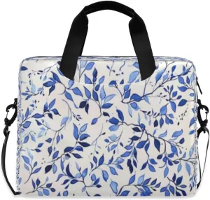 Laptop Bag for Women - Fits 16 inch with Laptop Compartment Carrying Messenger Sleeve with Strap Professional Fashion Travel Purse for Business Office Bag Blue Leaf