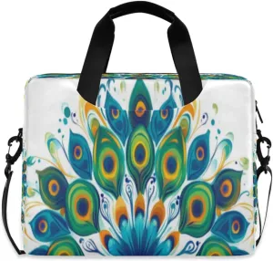 Laptop Bag for Women - Fits 16 inch with Laptop Compartment Carrying Messenger Sleeve with Strap Professional Fashion Travel Purse for Business Office Bag Blue Peacock Feathers