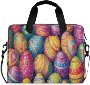 Laptop Bag for Women - Fits 16 inch with Laptop Compartment Carrying Messenger Sleeve with Strap Professional Fashion Travel Purse for Business Office Bag Colourful Easter Eggs