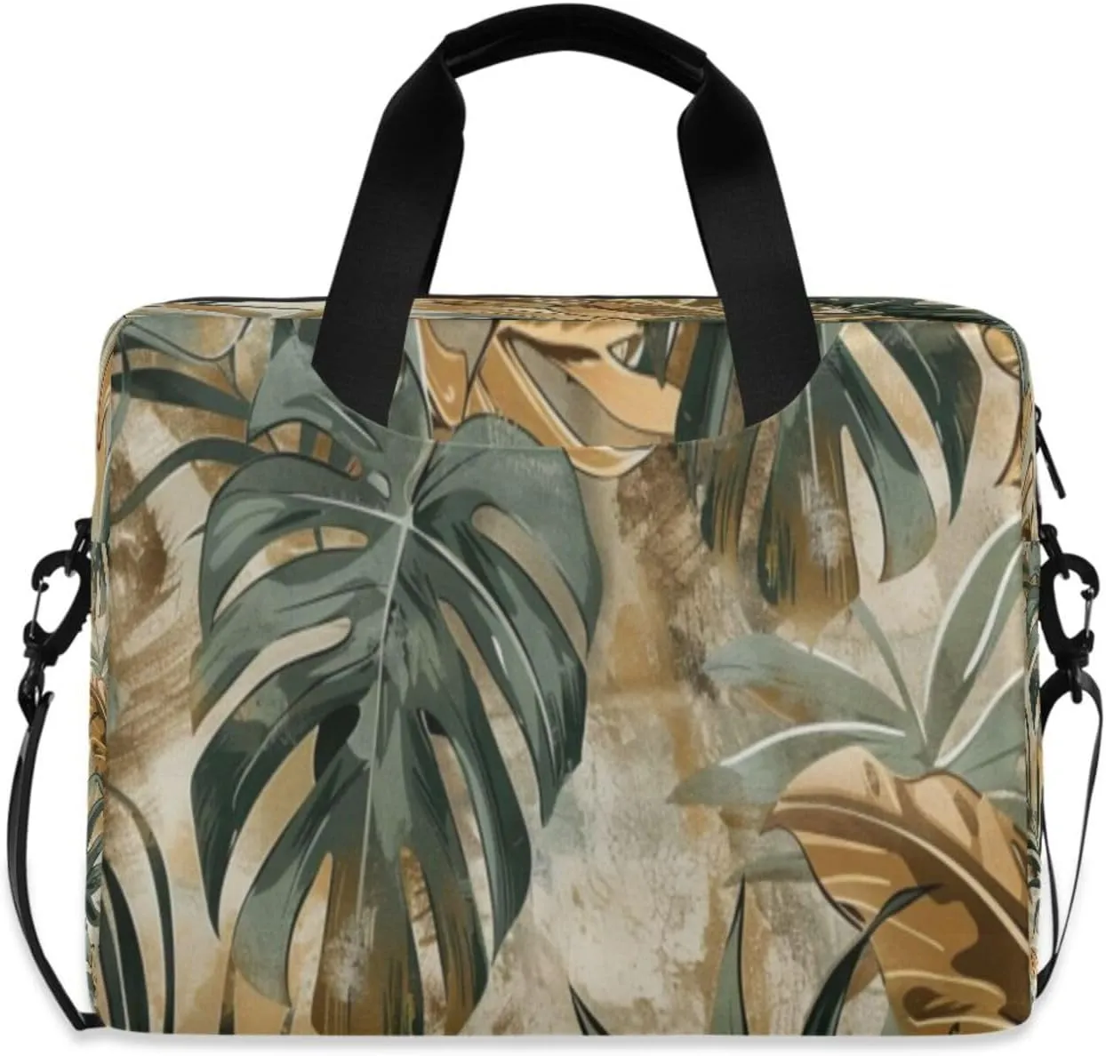 Laptop Bag for Women - Fits 16 inch with Laptop Compartment Carrying Messenger Sleeve with Strap Professional Fashion Travel Purse for Business Office Bag Green and Brown Leaves
