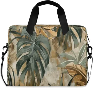 Laptop Bag for Women - Fits 16 inch with Laptop Compartment Carrying Messenger Sleeve with Strap Professional Fashion Travel Purse for Business Office Bag Green and Brown Leaves
