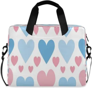 Laptop Bag for Women - Fits 16 inch with Laptop Compartment Carrying Messenger Sleeve with Strap Professional Fashion Travel Purse for Business Office Bag Pink and Blue Heart-shaped