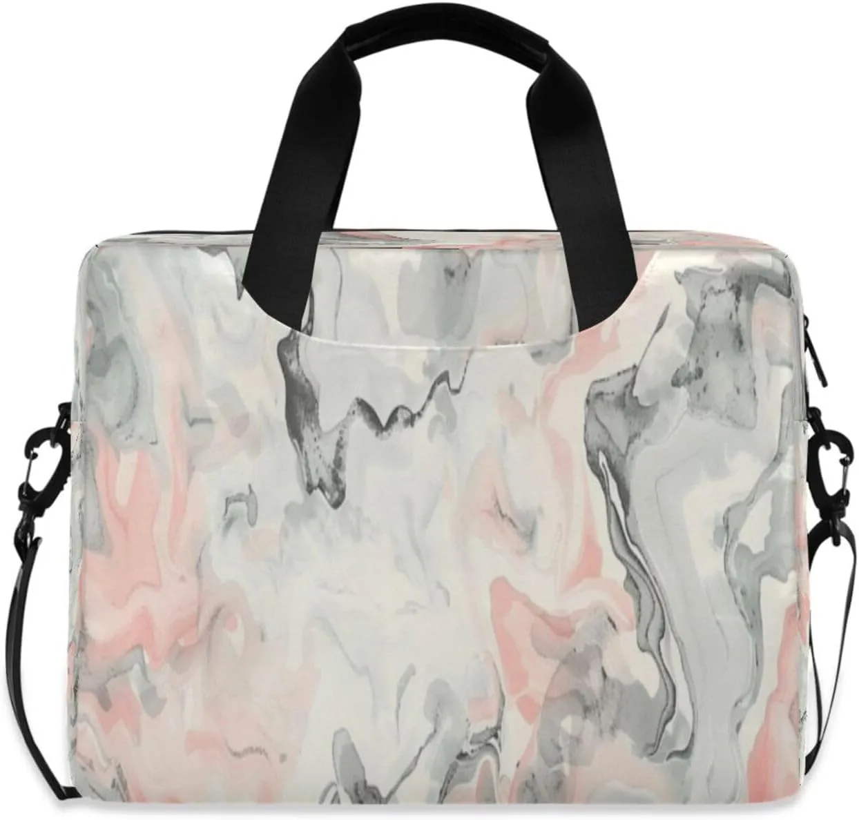 Laptop Bag for Women - Fits 16 inch with Laptop Compartment Carrying Messenger Sleeve with Strap Professional Fashion Travel Purse for Business Office Bag Pink Black Marble