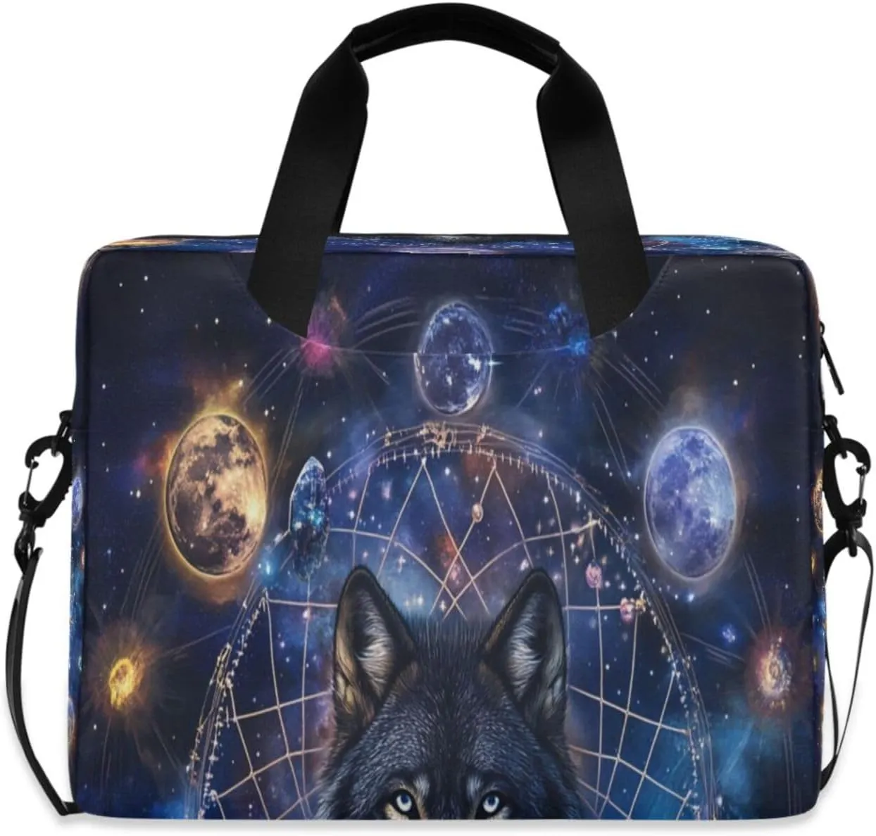 Laptop Bag for Women - Fits 16 inch with Laptop Compartment Carrying Messenger Sleeve with Strap Professional Fashion Travel Purse for Business Office Bag Planetary Wolf